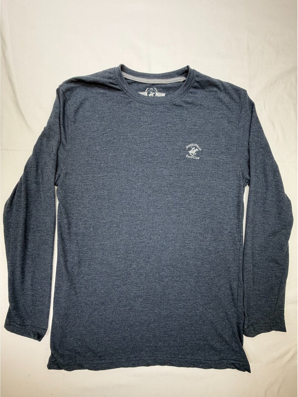 Beverly Hills Polo Club Men's T Shirt Long Sleeve Solid Logo Knit Size M Blue